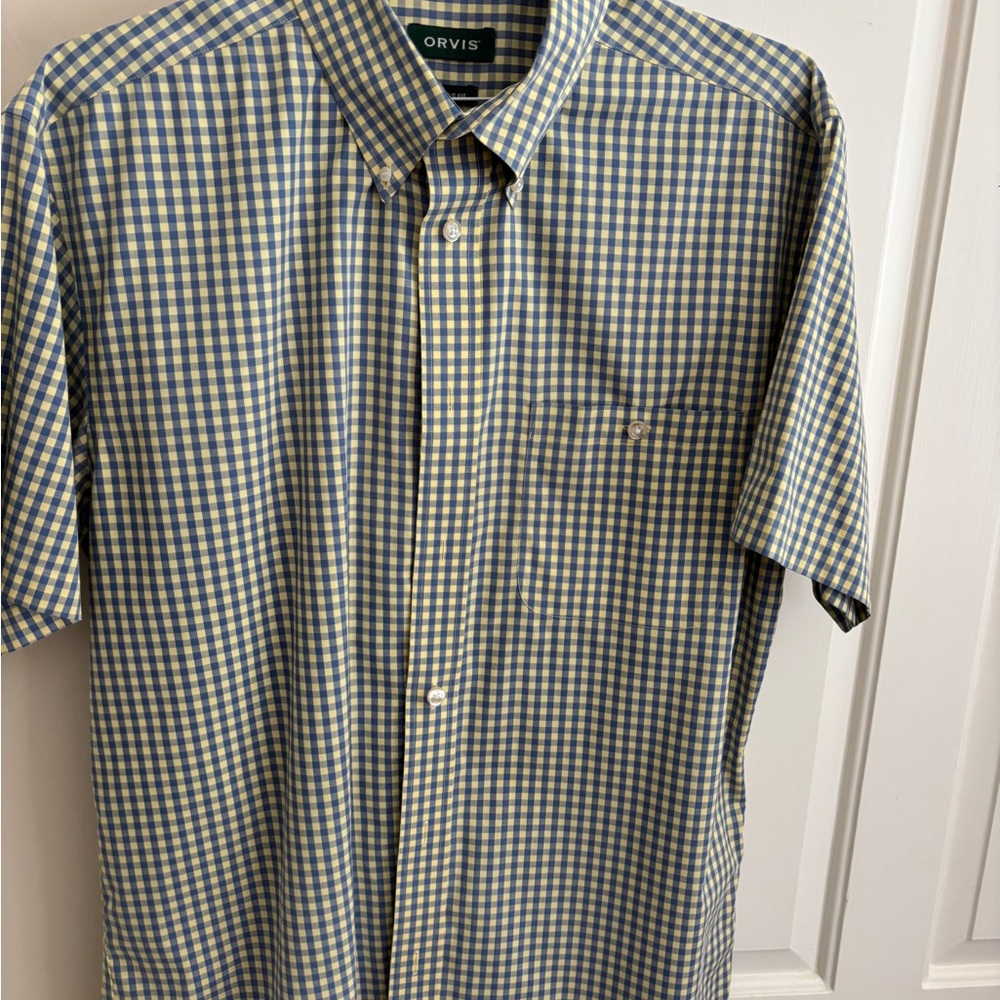 Orvis Blue and Yellow Gingham Men's Short Sleeve Shirt